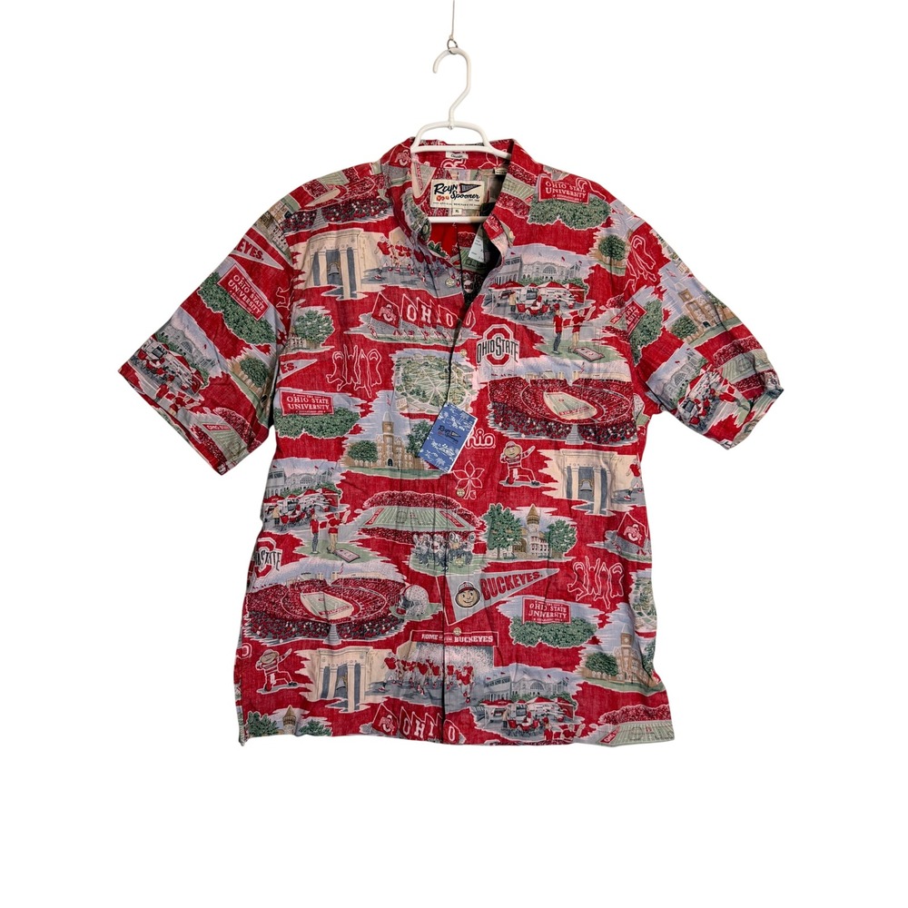 Reyn Spooner Ohio State University Buckeyes Scenic Aloha Shirt Red XL NWT